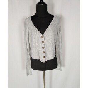Garage Cardigan XS Women's Gray Ribbed Knit Long Sleeve Relaxed Fit Cropped